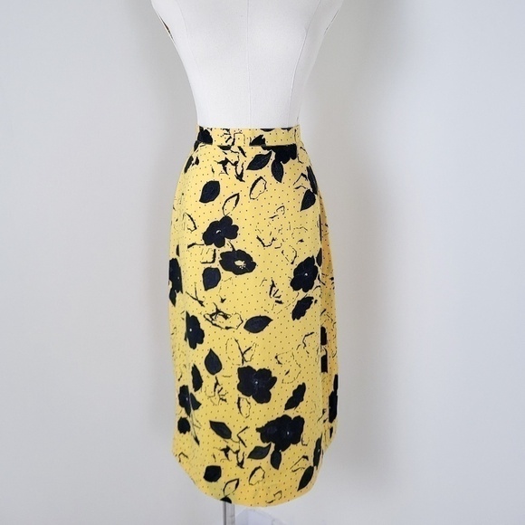*Free With Purchase* 80’s floral pencil skirt midi knee length slit lined rayon - Picture 3 of 6